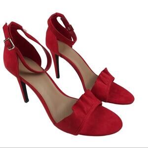 A New Day Heels Red Faux Suede Ruffle Details Womens Size 8.5